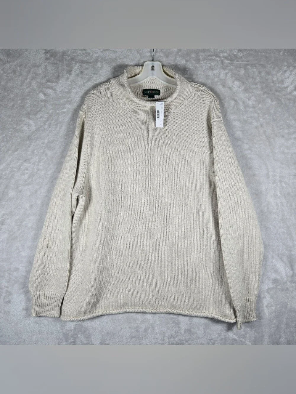 J Crew Always Rollneck Knit Sweater Mens Large Cream Cotton Solid Fisherman NWT